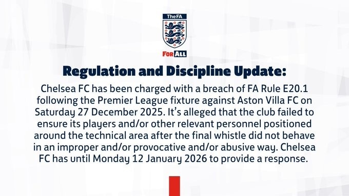 v体育app-维拉替补席遭水瓶投掷！官方：切尔西因涉嫌违反英足总规则遭指控